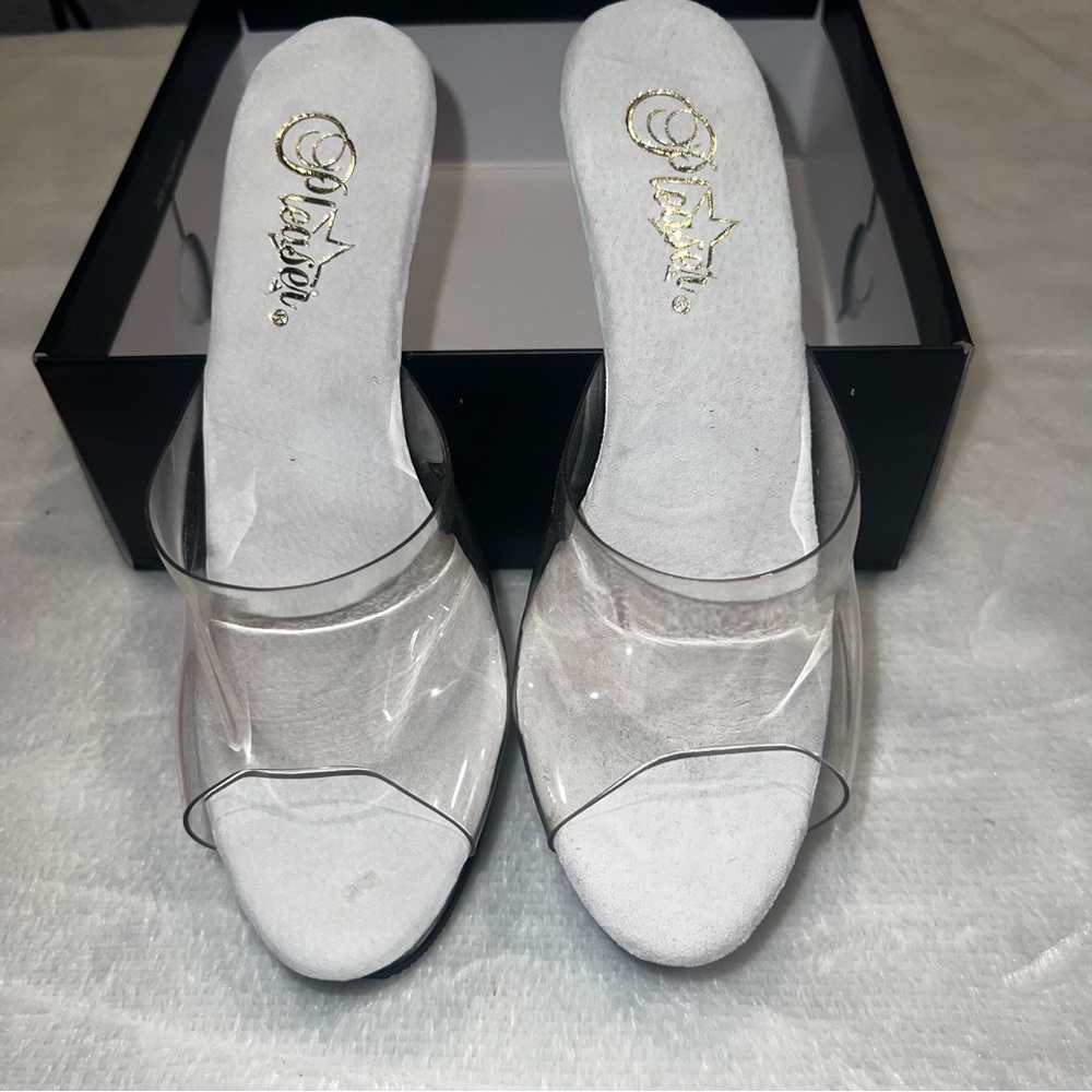Pleaser KISS201/C/M Clear 6” Heel 1 3/4 Platform Sz 8 EUC